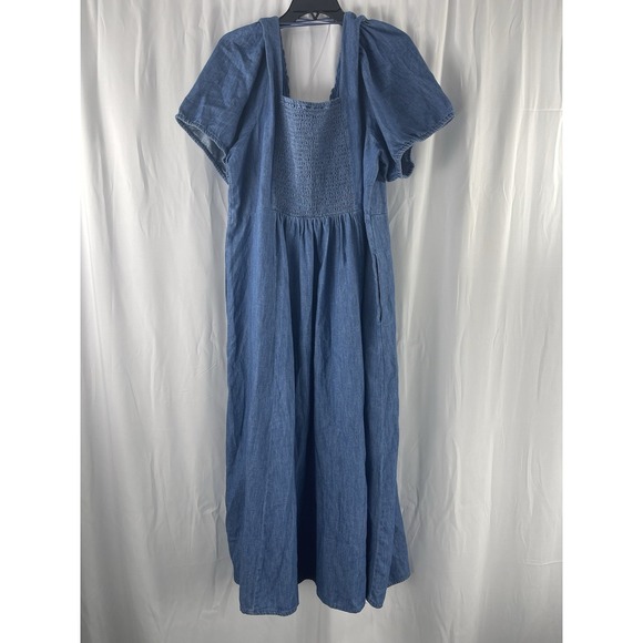 Old Navy Puff Sleeve Chambray Denim Dress XXL Prairie Western Cottage Cowgirl - Picture 5 of 13